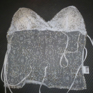 White Backlace Sheer HandStitched Sequin Top